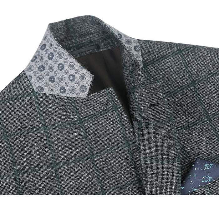Saco vaquero - Western Sport Coat - Western Blazer - Mens Two Button Classic Fit Wool Sport Coat Blazer In Brown & Olive Gren Windowpane Plaid