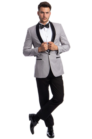 Mens Gray Tuxedo - Grey Wedding Suit-Mens  Skinny Fit  One Button Shawl Prom Tuxedo  In Light Grey