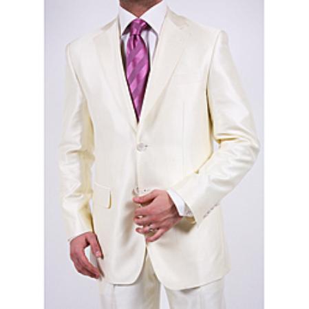 Designer Brand Men'S Shiny Off-White Two-Button Two-Piece Slim Fit Suit