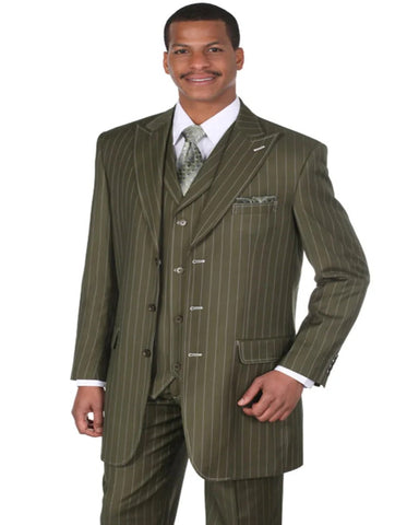 1920s Mens Suit - 1920s Mens Outfit - 1920s  costume  Bold Pinstripe  Suit  Olive - Men's Tuxedo USA