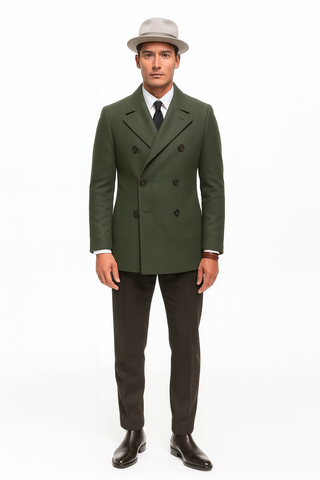 Olive Green Designer men's Wool Peacoat Sale Double Breasted Wool Fabric