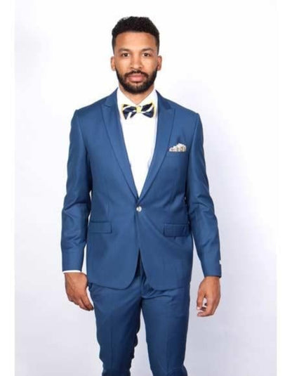 Men's Slim Fit Suit - Fitted Suit - Skinny Suits Men's Blue 1 Button Closure Rossiman Rossi Skinny Suit