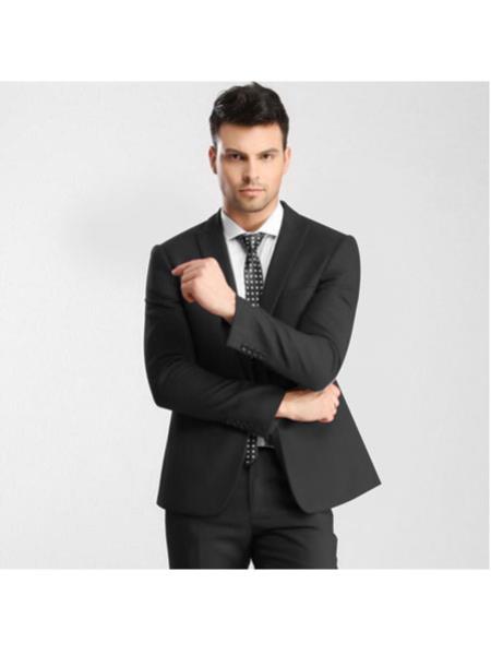 Men's Dark Gray 1 Button  Peak Lapel Slim Fitted Suit with Flat Front Pant