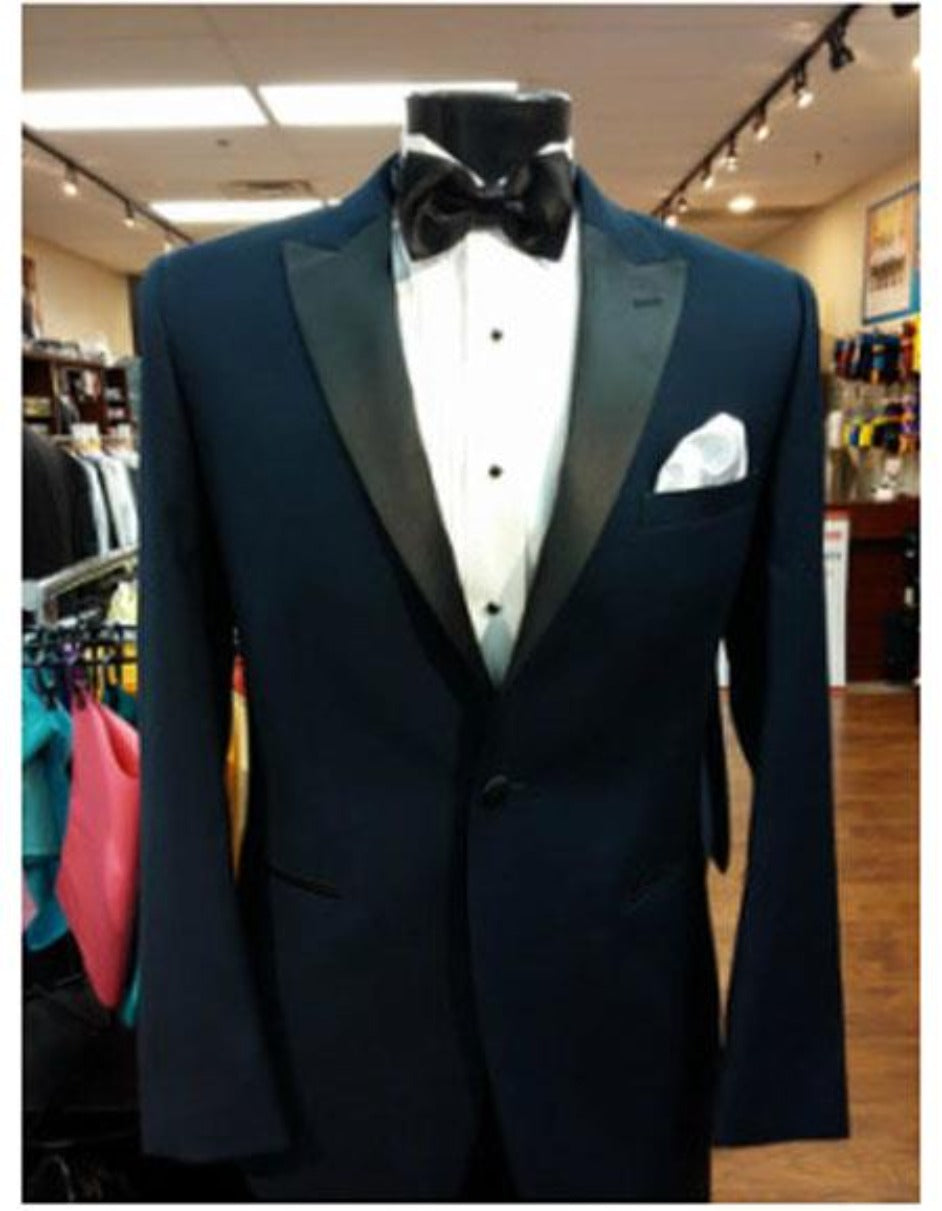 Men's 1 Button Dark Navy Peak Lapel Besom Pockets Suit - Men's Tuxedo USA