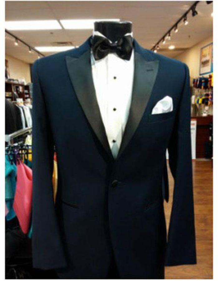 Men's 1 Button Dark Navy Peak Lapel Besom Pockets Suit - Men's Tuxedo USA