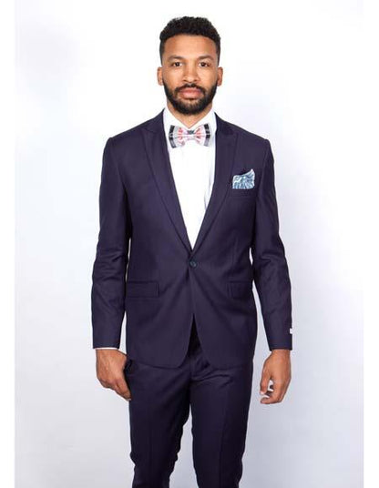 Men??s Slim Fit 100% Wool Suit by Rossiman Rossi ?? Peak Lapel Jacket & Plum Tapered Pants
