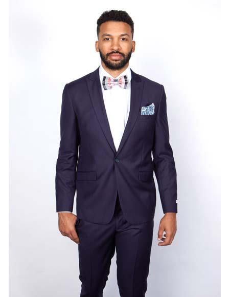 Men??s Slim Fit 100% Wool Suit by Rossiman Rossi ?? Peak Lapel Jacket & Plum Tapered Pants