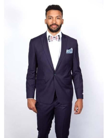 Men's Rossiman Rossi Man Brand Tapered Plum Leg Lower Rise Pant & Get Skinny 1 Button Slim Fit Peak Lapel Suit 100% Wool