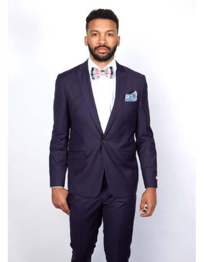 Men's Rossiman Rossi Man Brand Tapered Plum Leg Lower Rise Pant & Get Skinny 1 Button Slim Fit Peak Lapels Suit 100% Wool