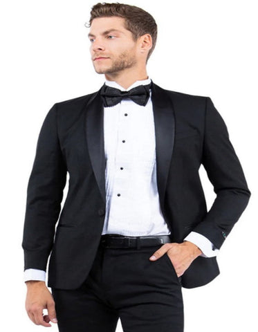 Black Tuxedo - One Button Shawl Lapel Mens Wedding Suit - Black Prom Suit