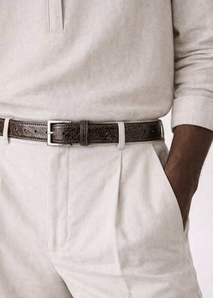 Belvedere Ostrich Leg Belt - Chocolate Brown Luxury Shoe