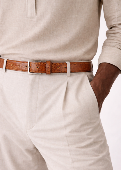 Belvedere Ostrich Leg Belt - Burned Amber Luxury Shoe