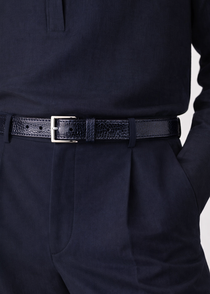 Belvedere Ostrich Leg Belt Shoe - Navy Blue Luxury