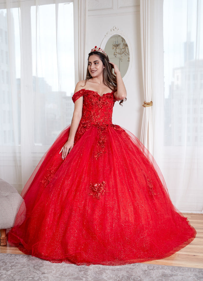 3D Floral Off-Shoulder Glitter Ball Gown by Calla KY-73112