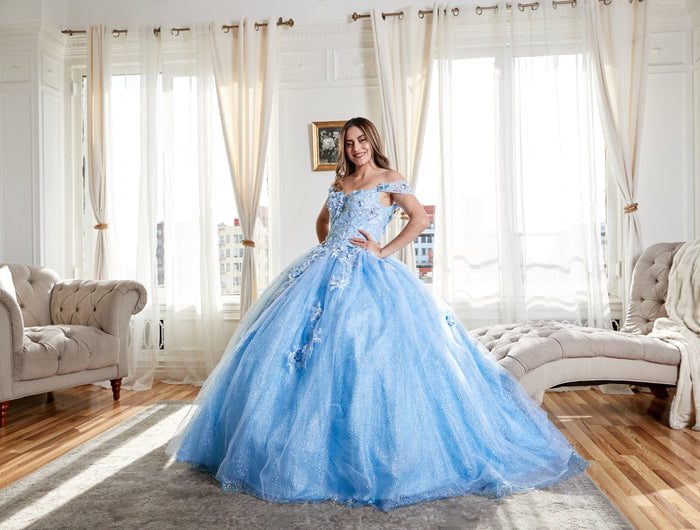 3D Floral Off-Shoulder Glitter Ball Gown by Calla KY-73112
