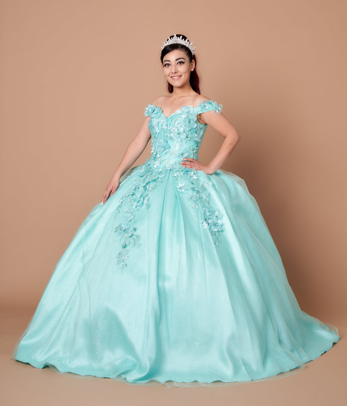 3D Floral Embroidered Quinceanera Dress Off Shoulder Ball Gown by Calla WB21551