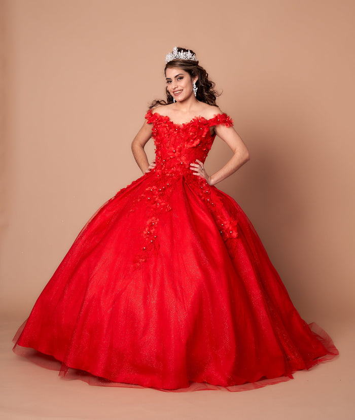 3D Floral Embroidered Quinceanera Dress Off Shoulder Ball Gown by Calla WB21551