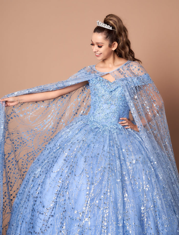 Cape Sleeve Glitter Quinceanera Dress Appliqué Off-Shoulder Ball Gown by Calla SCL-30003