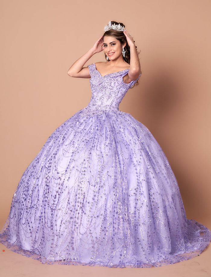 Cape Sleeve Glitter Quinceanera Dress Appliqué Off-Shoulder Ball Gown by Calla SCL-30003