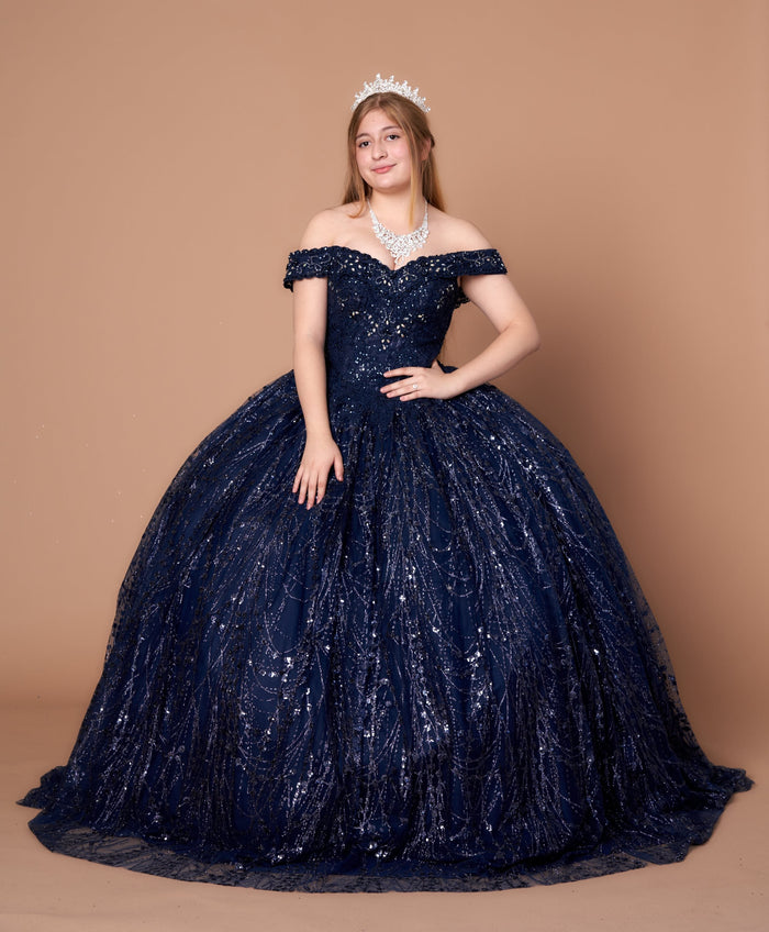 Cape Sleeve Glitter Quinceanera Dress Appliqué Off-Shoulder Ball Gown by Calla SCL-30003