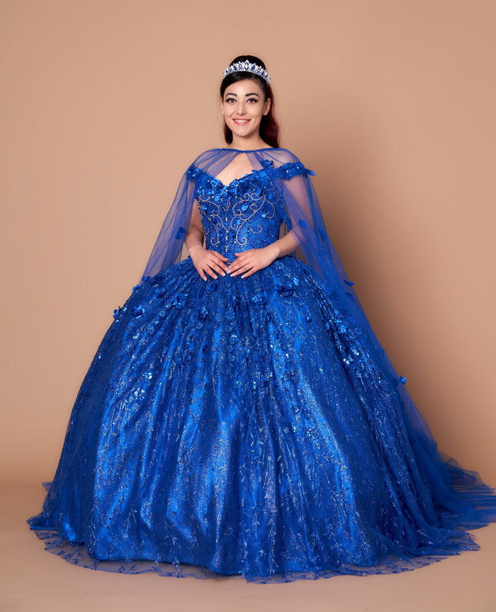 3D Floral Off Shoulder Cape Ball Gown by Calla SCL-30001