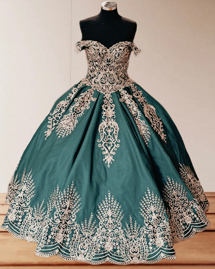 Glitter Embroidered Quince Dress Applique Off Shoulder Ball Gown by Calla KY72838