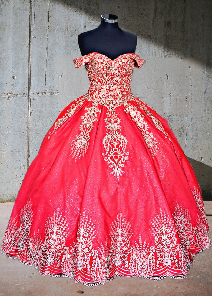 Glitter Embroidered Quince Dress Applique Off Shoulder Ball Gown by Calla KY72838