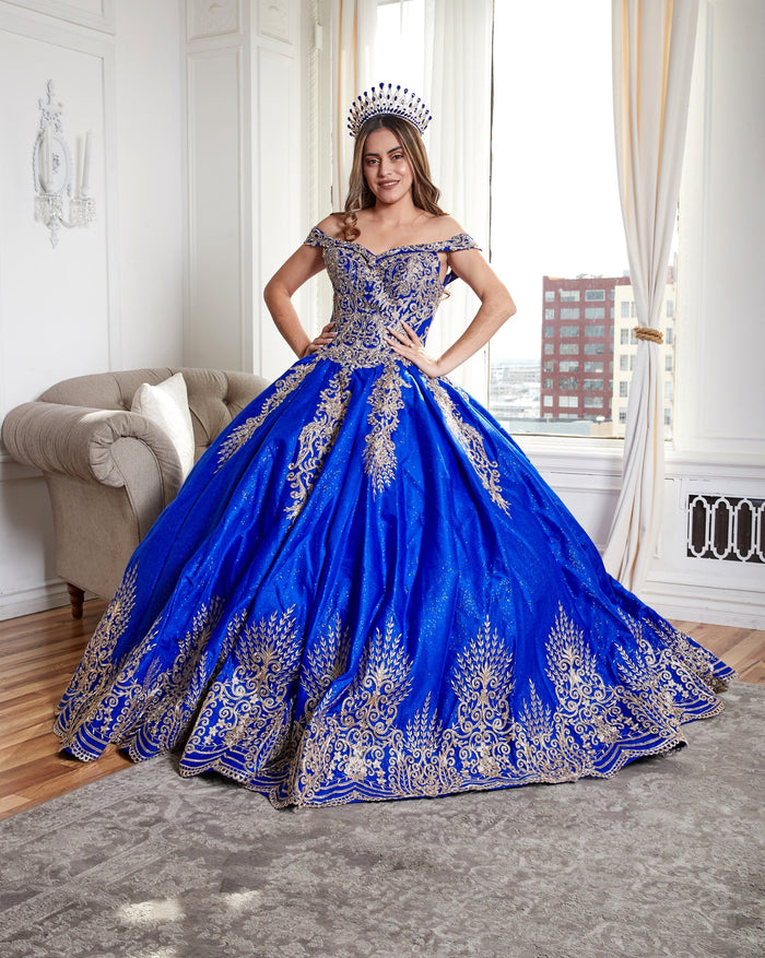 Glitter Embroidered Quince Dress Applique Off Shoulder Ball Gown by Calla KY72838