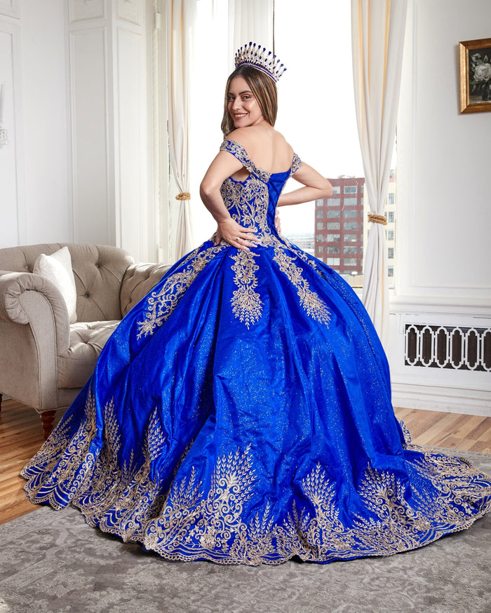 Glitter Embroidered Quince Dress Applique Off Shoulder Ball Gown by Calla KY72838