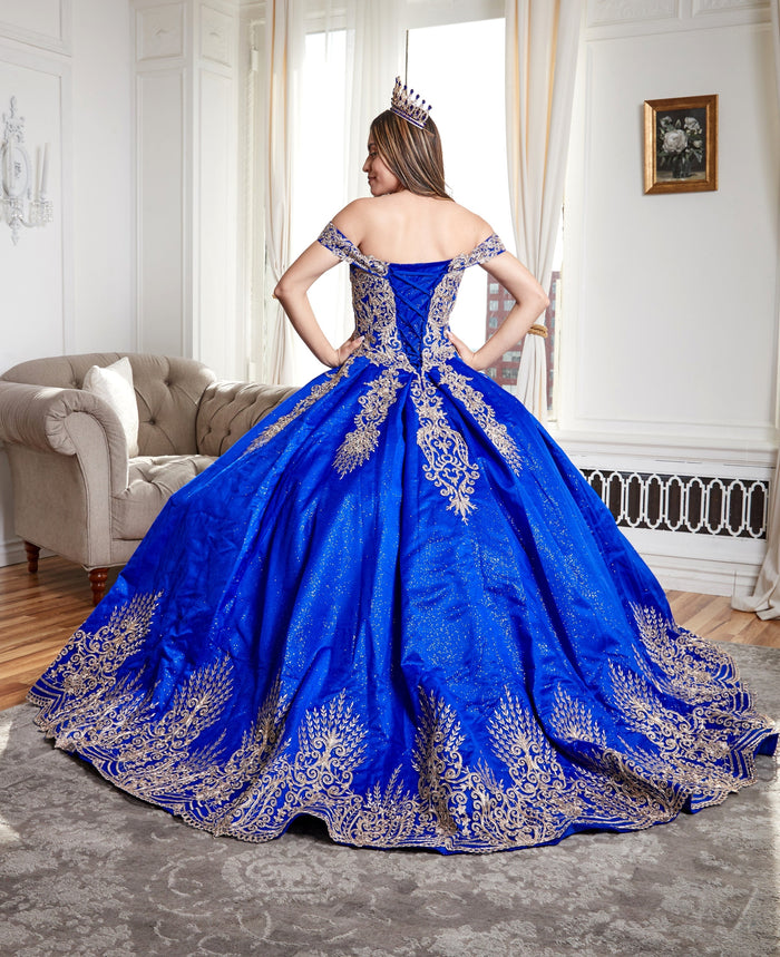 Glitter Embroidered Quince Dress Applique Off Shoulder Ball Gown by Calla KY72838