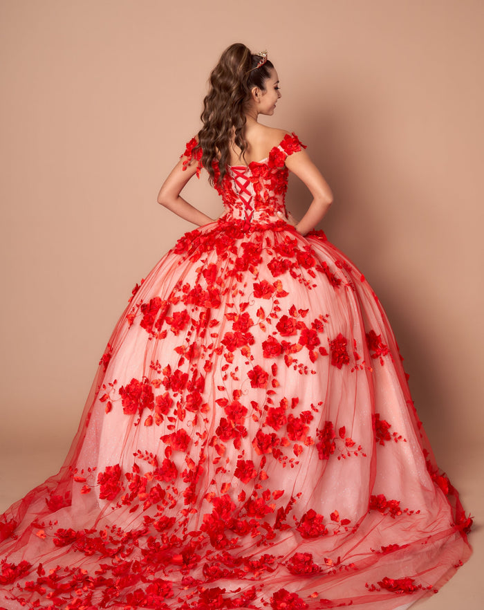 3D Floral Quinceanera Dress Off Shoulder Ball Gown by Calla SCL30005
