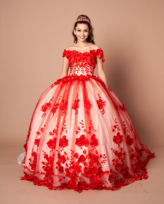 3D Floral Quinceanera Dress Off Shoulder Ball Gown by Calla SCL30005