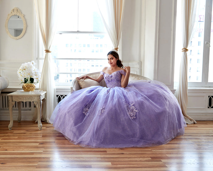 3D Floral Off-Shoulder Glitter Ball Gown by Calla KY-73112