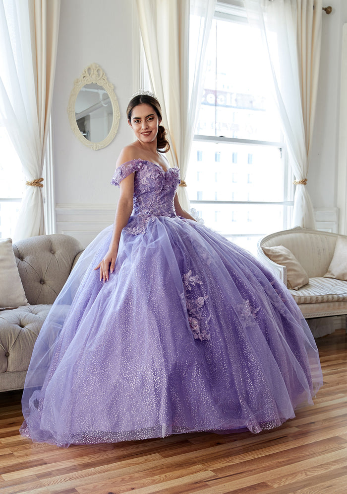 3D Floral Off-Shoulder Glitter Ball Gown by Calla KY-73112