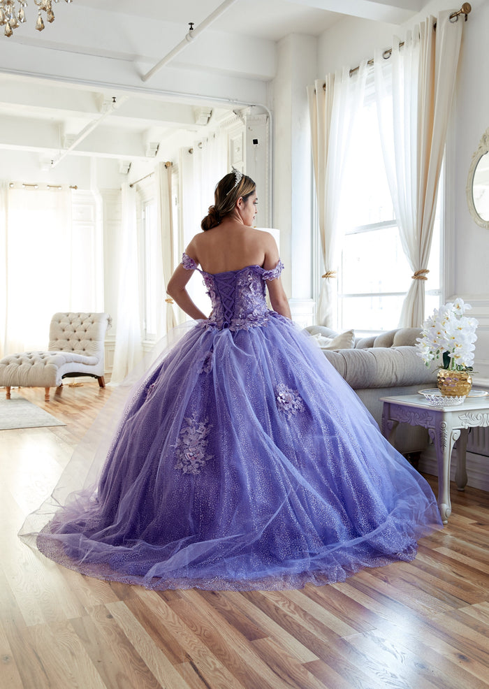3D Floral Off-Shoulder Glitter Ball Gown by Calla KY-73112