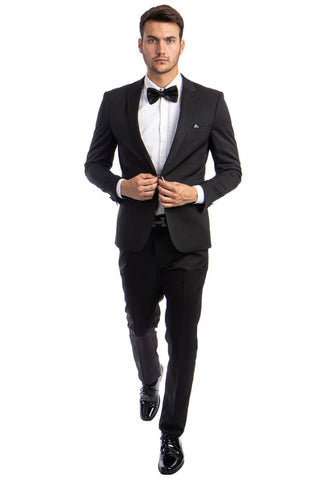 Men's One Button Peak Lapel Basic Slim Fit Suit in Black - Men's Tuxedo USA