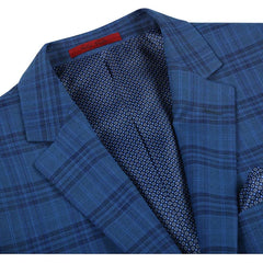 Mens Blazer - Cheap Priced Mens Sport Coat -Mens Two Button Slim Fit Sport Coat Blazer In Medium Indigo Blue Windowpane Plaid - Men's Tuxedo USA