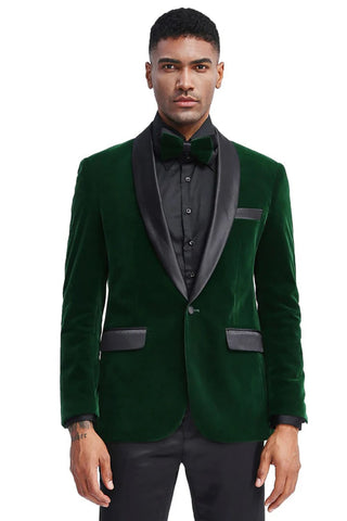 Mens Blazer - Cheap Priced Mens Sport Coat - Men's Slim Fit Shawl Lapel Velvet Wedding & Prom Tuxedo Jacket In Hunter Green - Men's Tuxedo USA