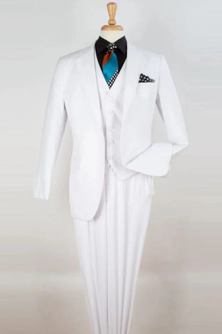 Mens Two Button Pleated Pant Classic Fit Vested Suit in White