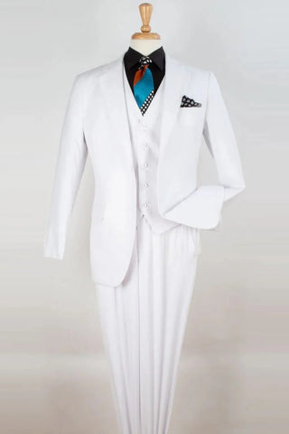 Mens Two Button Pleated Pant Classic Fit Vested Suit in White - Men's Tuxedo USA