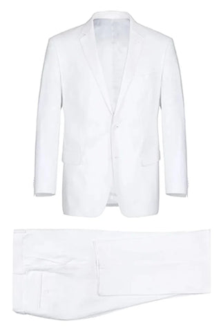 White Wedding Suit For Men - Perfect For Groom - Mens Basic Two Button Classic Fit Linen Summer Suit In White - Men's Tuxedo USA