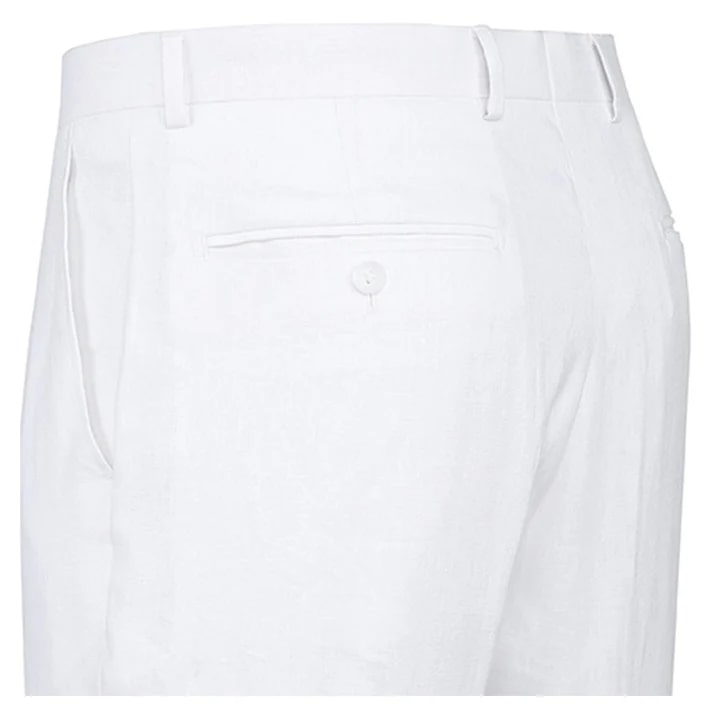 White Wedding Suit For Men - Perfect For Groom - Mens Basic Two Button Classic Fit Linen Summer Suit In White - Men's Tuxedo USA