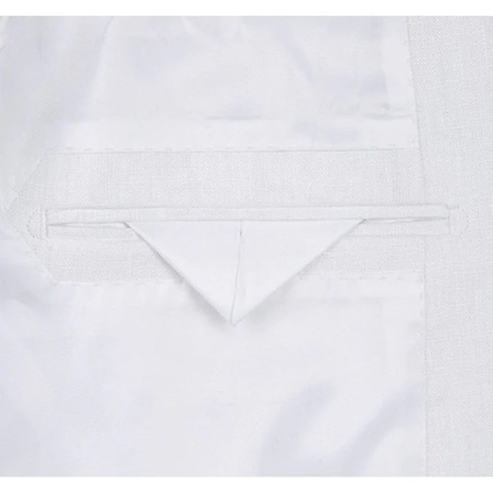 White Wedding Suit For Men - Perfect For Groom - Mens Basic Two Button Classic Fit Linen Summer Suit In White - Men's Tuxedo USA