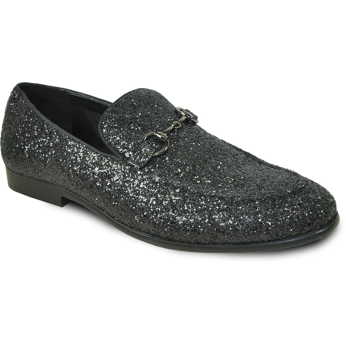 Bravo Mens Modern Glitter Sequin Prom Tuxedo Loafer in Black - Men's Dress Shoes
