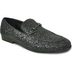 Bravo Mens Modern Glitter Sequin Prom Tuxedo Loafer in Black - Men's Dress Shoes