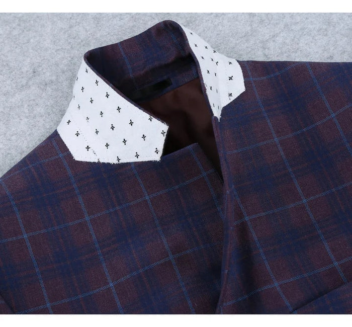 Saco vaquero - Western Sport Coat - Western Blazer - Mens Slim Fit Two Button Sport Coat Blazer In Purple & Blue Windowpane Plaid