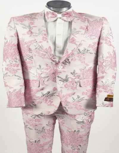 Package Package Combo Mens Pink Suit - Paisley Fancy Floral Suits with Matching Bowtie