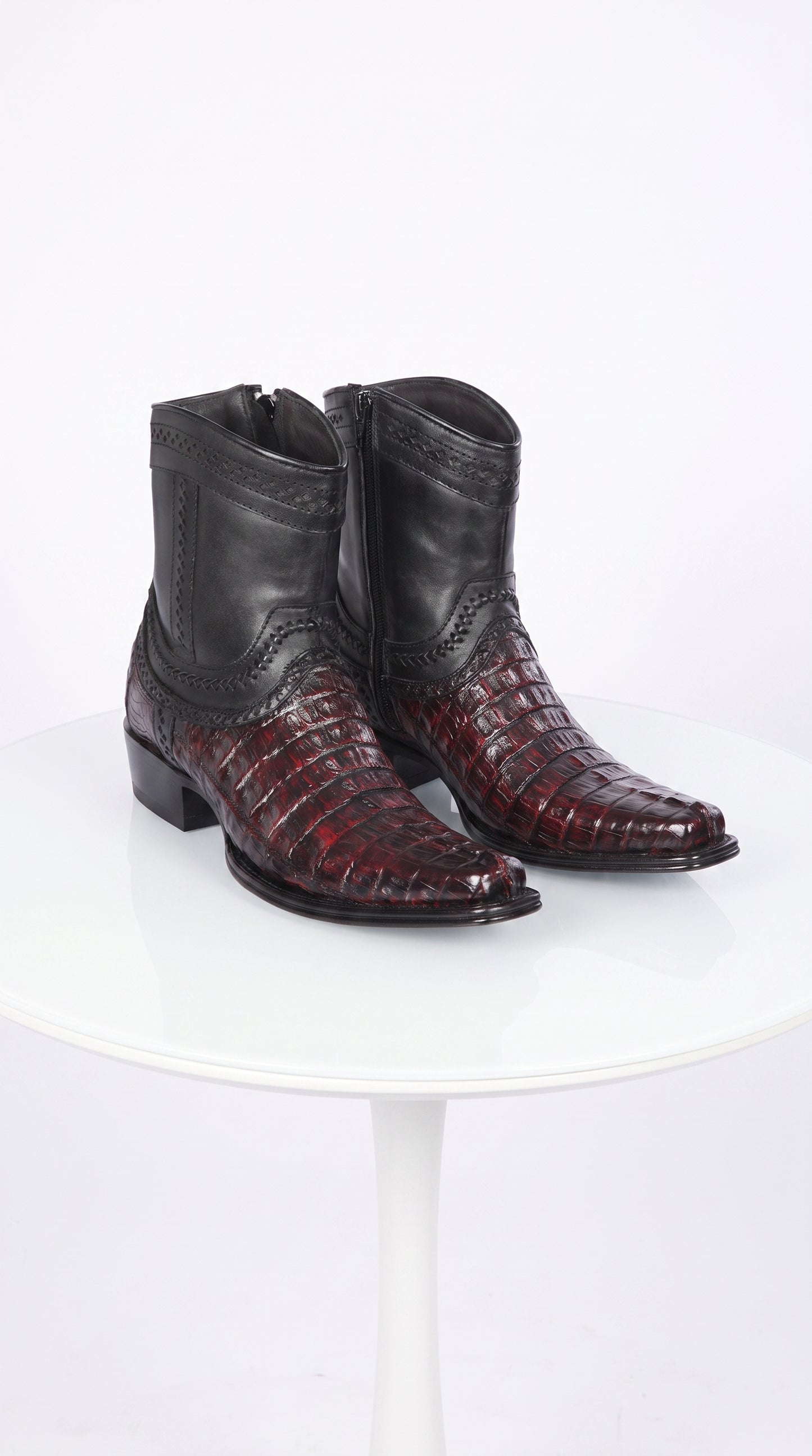 Los Altos Men’s Black Cherry Caiman Tail Low Shaft European Square Toe Boots