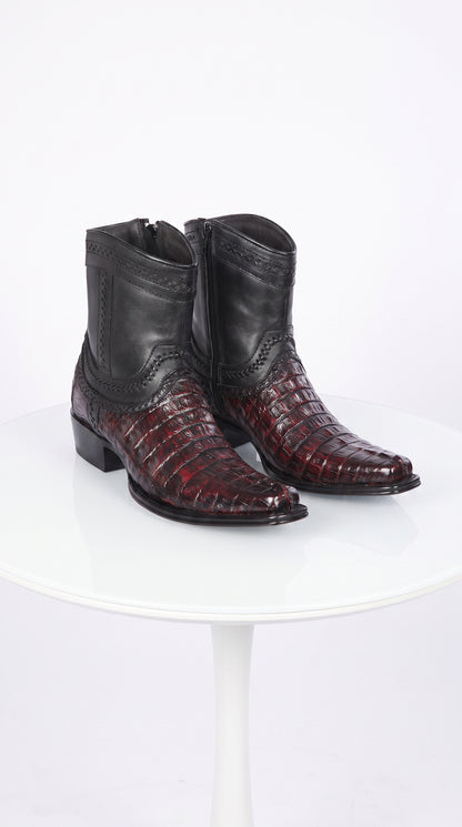 Los Altos Men’s Black Cherry Caiman Tail Low Shaft European Square Toe Boots