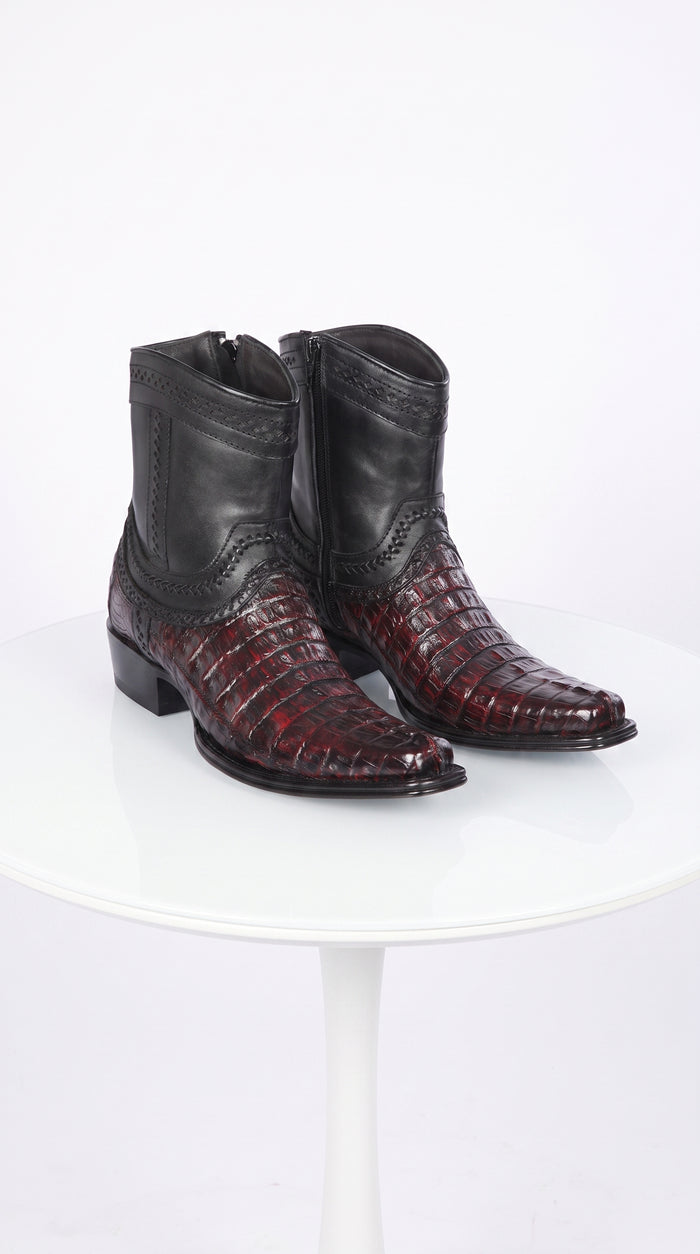 Los Altos Men’s Black Cherry Caiman Tail Low Shaft European Square Toe Boots
